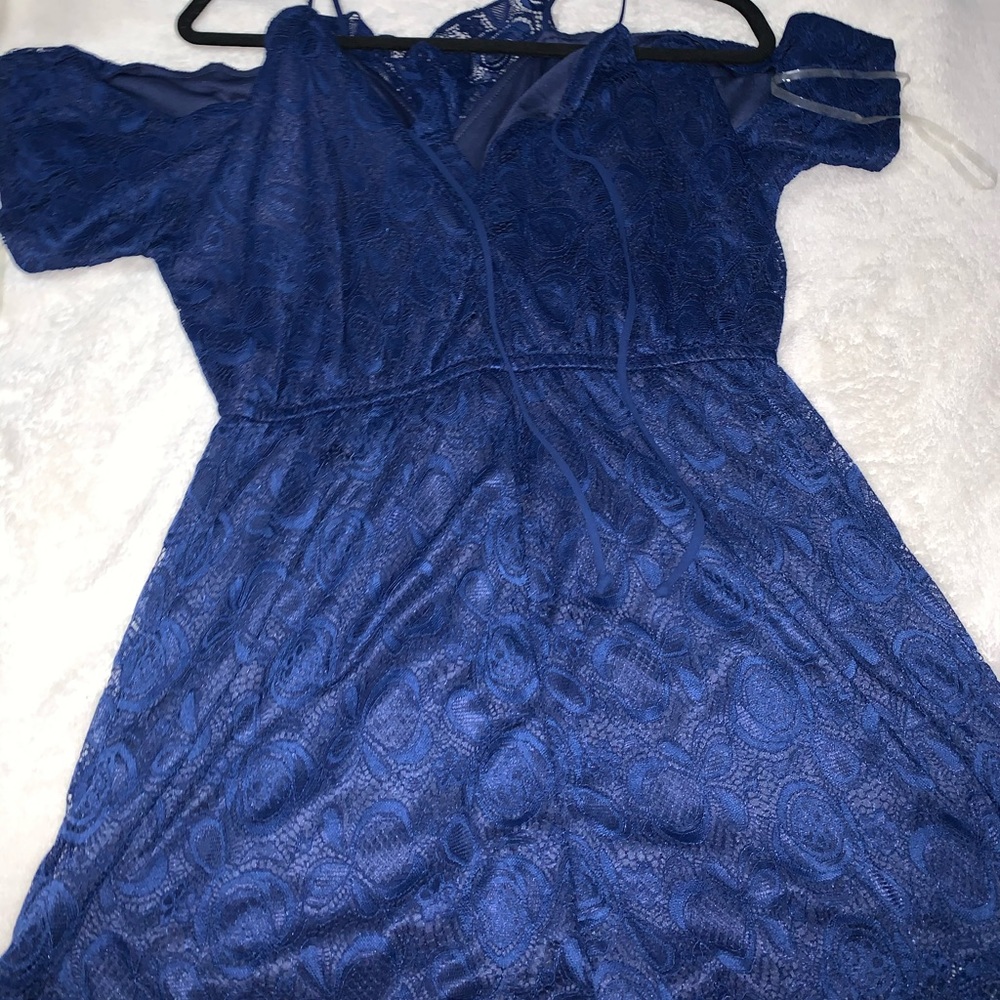 NWT Francesca’s Navy Lace Romper Cold Shoulder